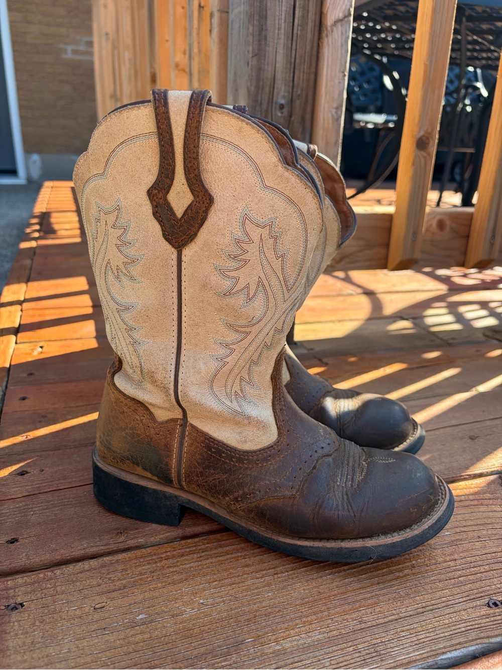 Ariat Fatbaby Cowgirl Western Boots Brown Cream Leather Women’s 8B